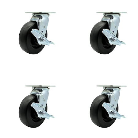 Service Caster 6 Inch Polyolefin Swivel Caster Set with Ball Bearings and Brakes SCC-30CS620-POB-TLB-4